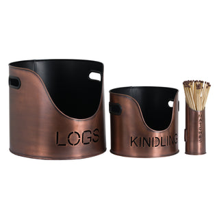 Copper Log & Kindling Holder Set