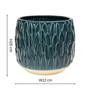 Arles Leaf Embossed Teal Planter