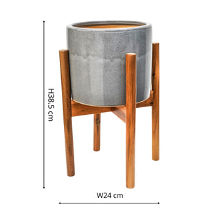 Anzio Warm Grey Planter with Wooden Stand