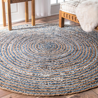 Round Jute and Recycled Denim Rug