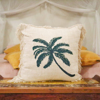 Linen Cushion Cover Palm Tree Large