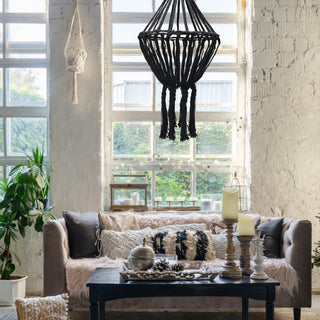 Macrame Drop Chandelier in Black