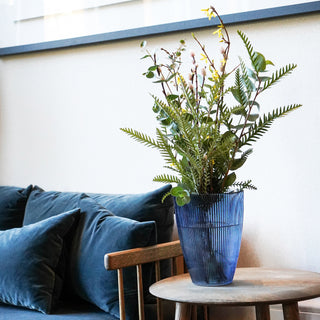 Navy Ribbed Tall Vase