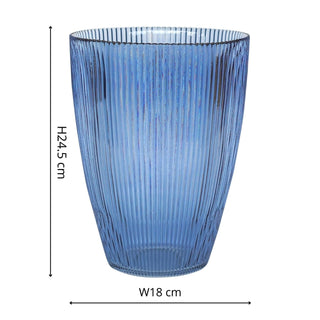 Navy Ribbed Tall Vase