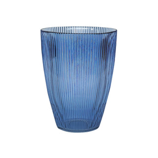 Navy Ribbed Tall Vase