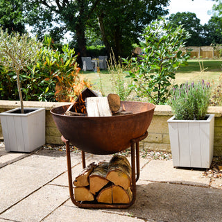 Outdoor Cast Iron Fire Pit on Stand in Rust