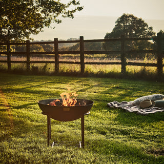 Outdoor Cast Iron Fire Pit on Stand in Rust