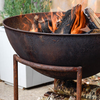 Outdoor Cast Iron Fire Pit on Stand in Rust