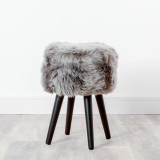 Luxe Sheepskin Wood Stool Grey